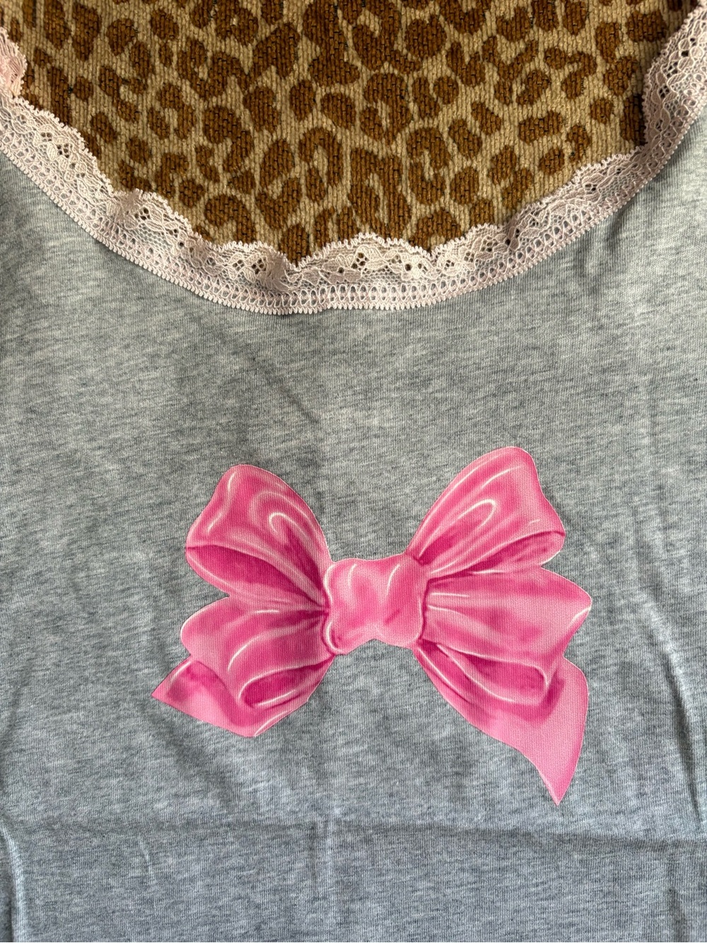 PINK Loveshack Fancy Gray Tank with Pink Bow and Lace Trim - Picture 2 of 6